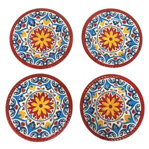 Tuscan Floral Sunflower Melamine Lunch Salad Plates Set Of 4 Red Multicolor